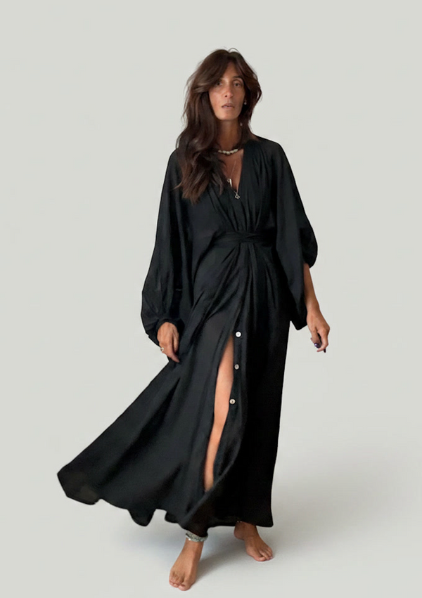 Robe Kimono Voile de Coton Noir — Précommande