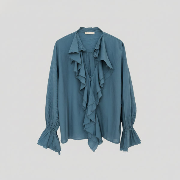 Blouse à jabots coupé bord franc