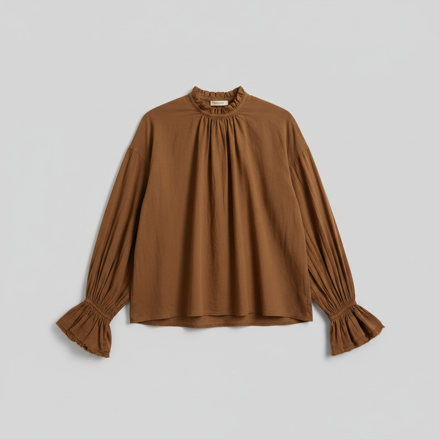 Blouse à jabots coupé bord franc